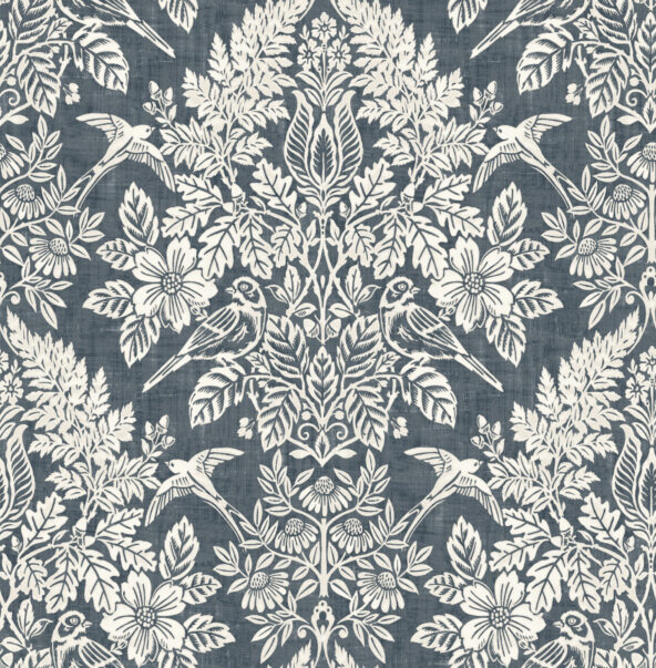 Finch Blue Damask Wallpaper