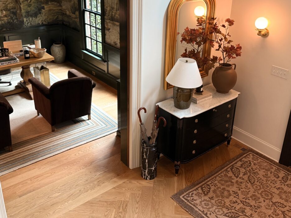 An overhead shot of the entryway opening into the study