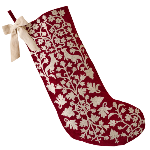Magnolia Enchanted Forest Embroidered Velvet Stocking