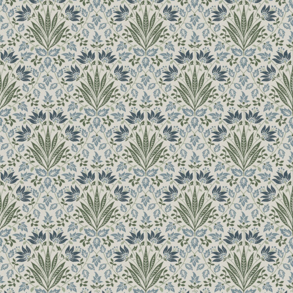 Woodbury Blue on White Wallpaper