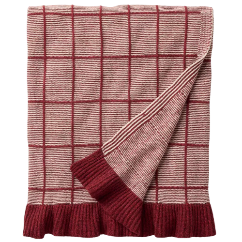 Windowpane Plaid with Ruffle Throw Blanket burgundy Mcgee Target