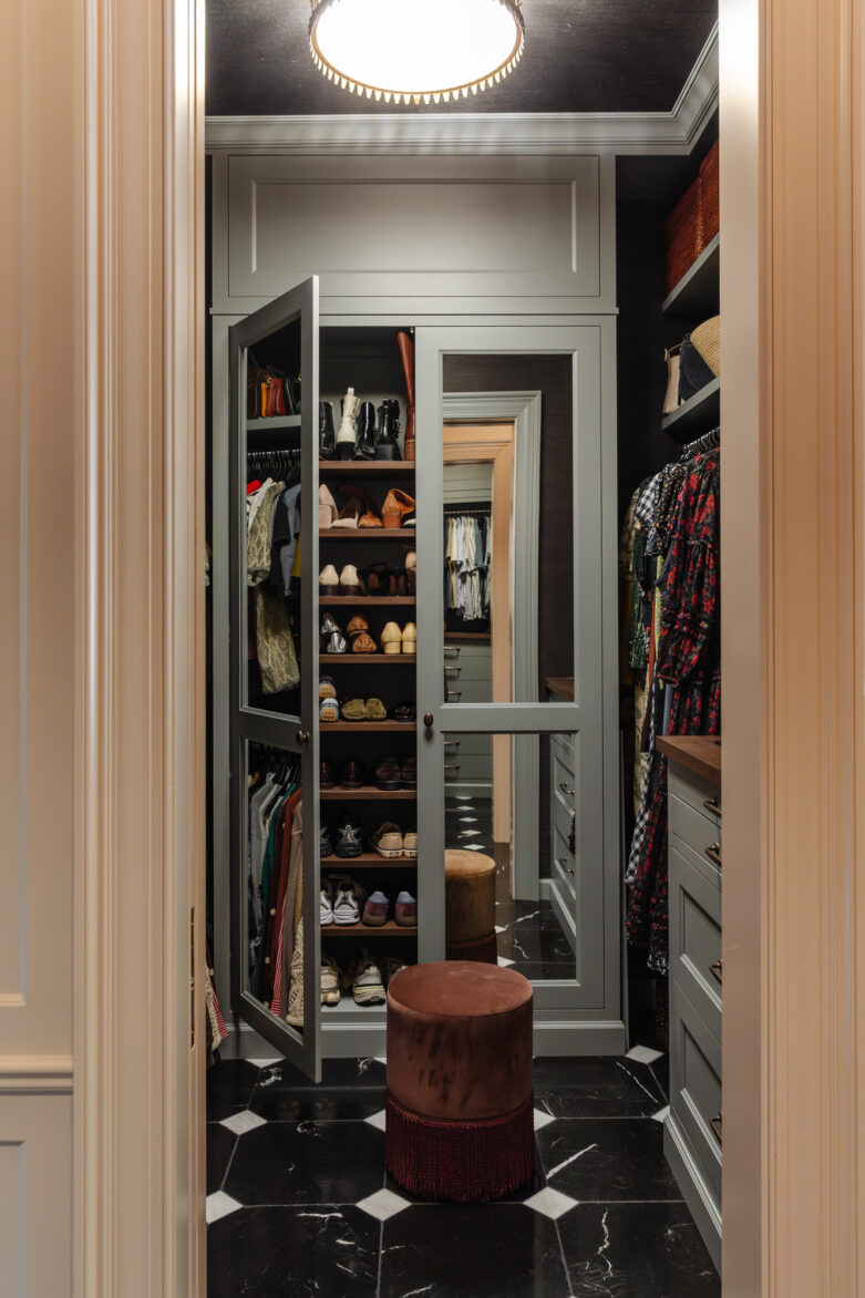 Closet organization and storage ideas for stylish walk-in closets by Chris Loves Julia, featuring custom cabinetry, shoe racks, and elegant design details.