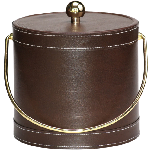 Brown Leatherette Stitched 3-Quart Ice Bucket