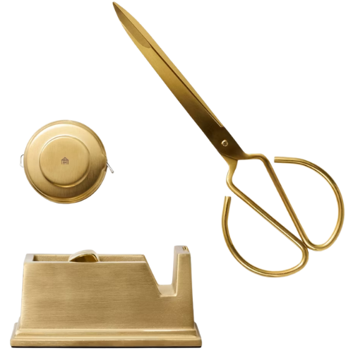 Target 3pc Brass Scissor with Measuring Tape and Tape Dispenser Set