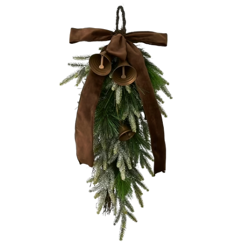 Greenery Swag with Brown Velvet Ribbon and Bells Walmart