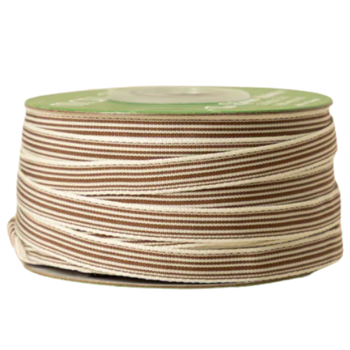 3/8″ Oatmeal & Brown Woven Grosgrain Stripe Ribbon