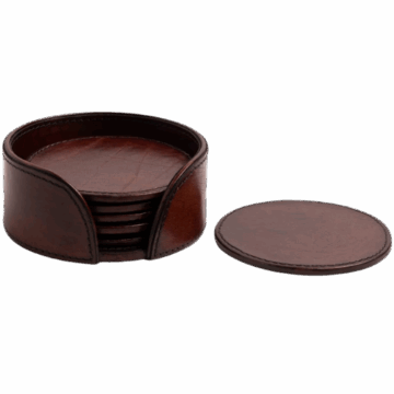 The House of Bruar Set of 6 Leather Coasters with Holder