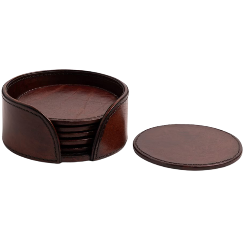 The House of Bruar Set of 6 Leather Coasters with Holder