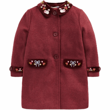Boden (US) Wool Blend Coat-Chestnut Swan Embroidery