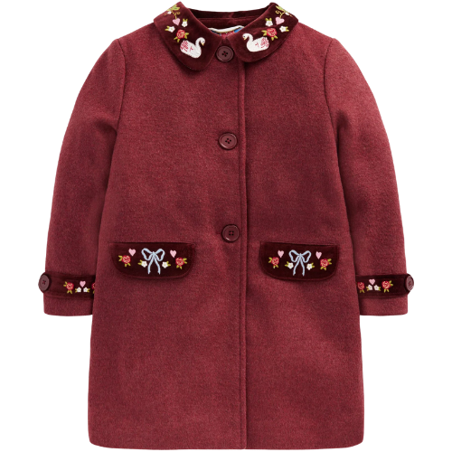 Boden (US) Wool Blend Coat-Chestnut Swan Embroidery