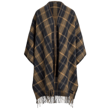 Ralph Lauren Plaid Faux-Leather-Trim Ruana shawl scarf