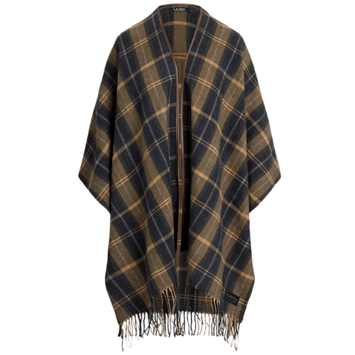 Ralph Lauren Plaid Faux-Leather-Trim Ruana shawl scarf