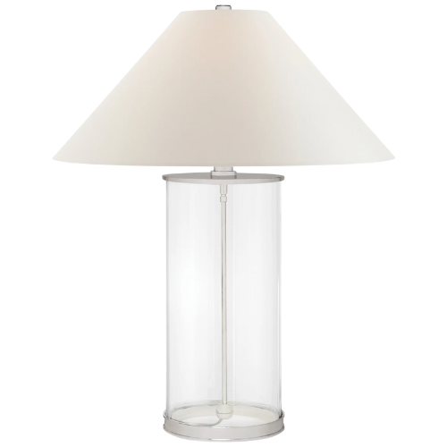 Modern Table Lamp in Polished Silver with White Paper Shade