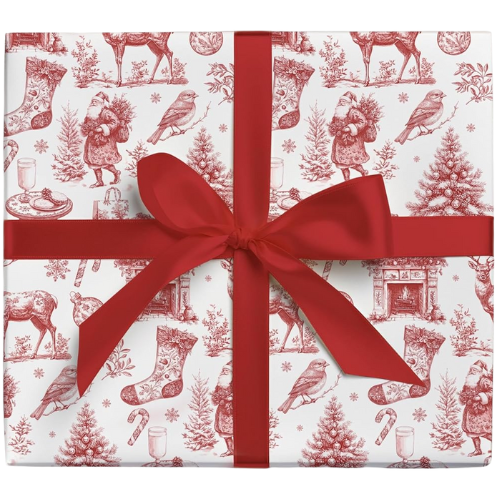 Red Toile Christmas Gift Wrap Amazon