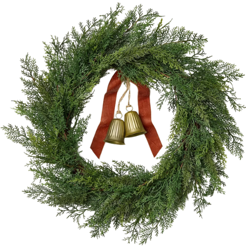 Target 26" Cypress with Brass Bell and Red Ribbon Wreath - Hearth & Hand