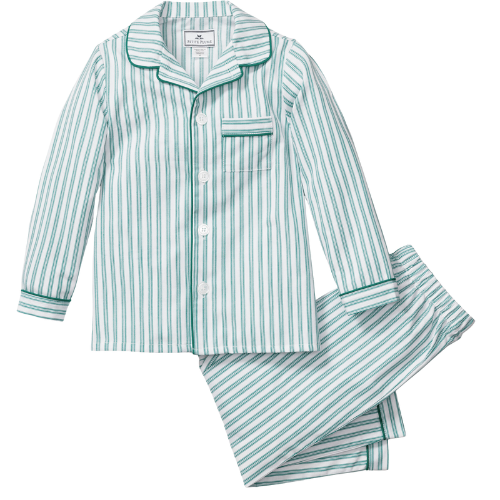 Maisonette Pajama Set, Emerald Ticking Petite Plume