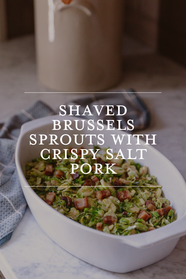 Shaved brussels sprouts and crispy salt pork salad, healthy vegetable side dish for dinner or lunch