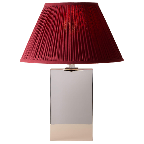 Carmichael Large Polished Nickel Table Lamp with Pleated Burgundy Shade