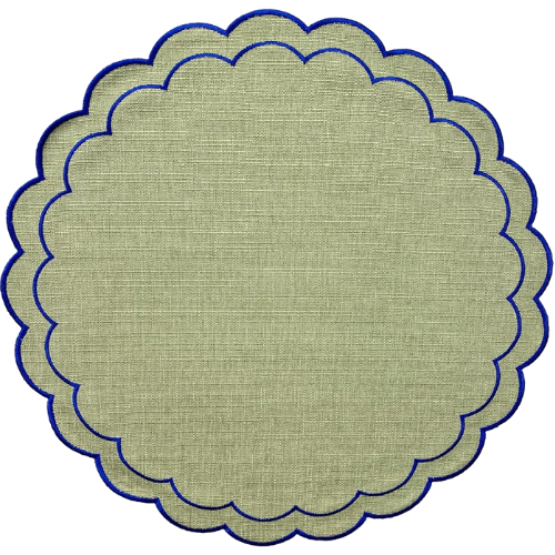 Lyssiatina Linen Cotton Placemats Set of 4 Scalloped green olive