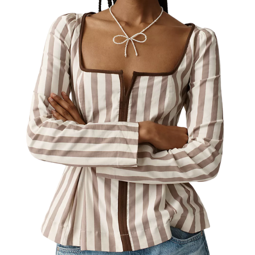 Maeve Zip-Front Square-Neck Blouse stripe Anthropologie