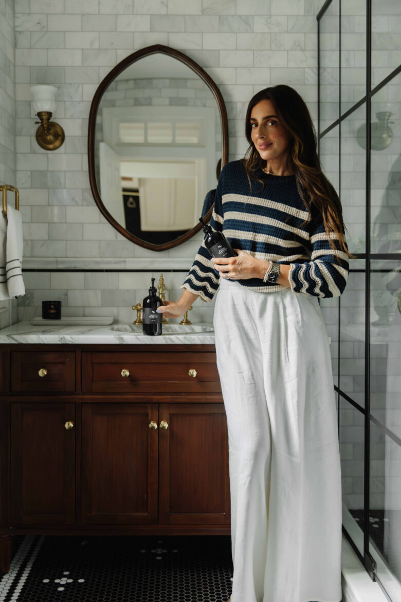 Julia in Greta's moody traditional bathroom with Lightwell hand soap