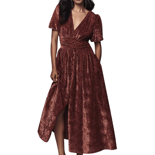 Anthropologie The Katerina Button-Front Dress: Velvet Edition