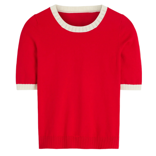 Emilia Cotton Crew T-shirt-Salsa Red Boden