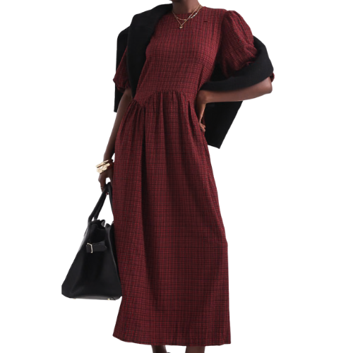 Textured Plaid Puff Sleeve Midaxi Dress ASOS