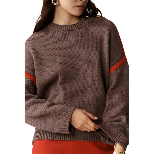 Long-Sleeve Crew-Neck Whipstitch Sweater Anthropologie