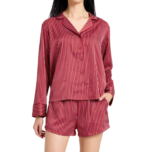 Satin Long Sleeve Shirt and Shorts Pajama Set Target