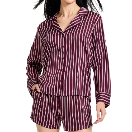 Satin Long Sleeve Shirt and Shorts Pajama Set Target