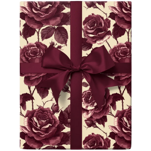Etsy (US) Vintage Wrapping Paper: Burgundy French Rose Toile, Elegant Floral Gift Wrap