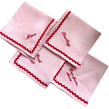 Etsy (US) Personalised Pink and Red Linen Napkin Set, Ric Rac Trim