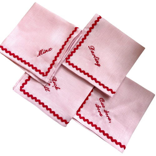 Etsy (US) Personalised Pink and Red Linen Napkin Set, Ric Rac Trim