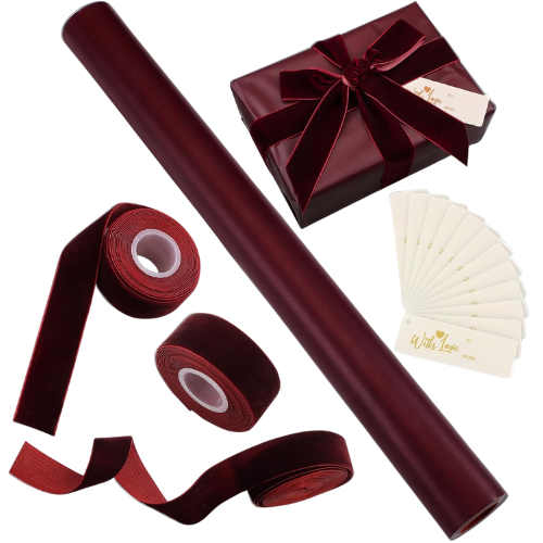 Amazon gift wrap Burgundy Valentines Day Wrapping Paper and Ribbon