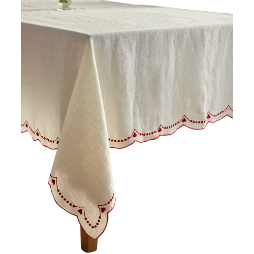Anthropologie (US) Embroidered Hearts Linen Tablecloth