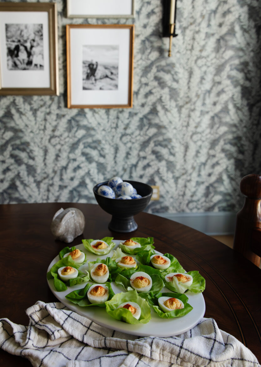 Savory Deviled Eggs with Lettuce.