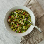 Bright, refreshing cucumber tomato salad with red onion, feta cheese, and a tangy vinaigrette, perfect for summer picnics or healthy meals.