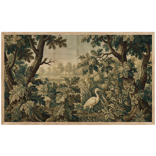 Vintage Tapestry Frame TV Art forest crane etsy