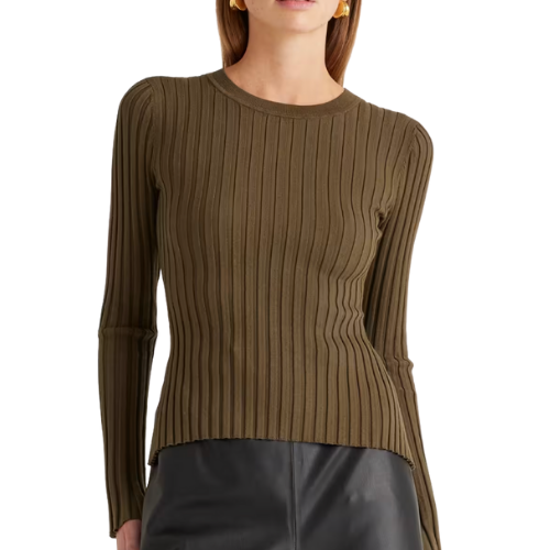 Quince Cotton Cashmere Ribbed Long Sleeve Sweater