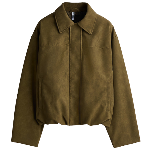 H&M Bomber Jacket with Collar olive green