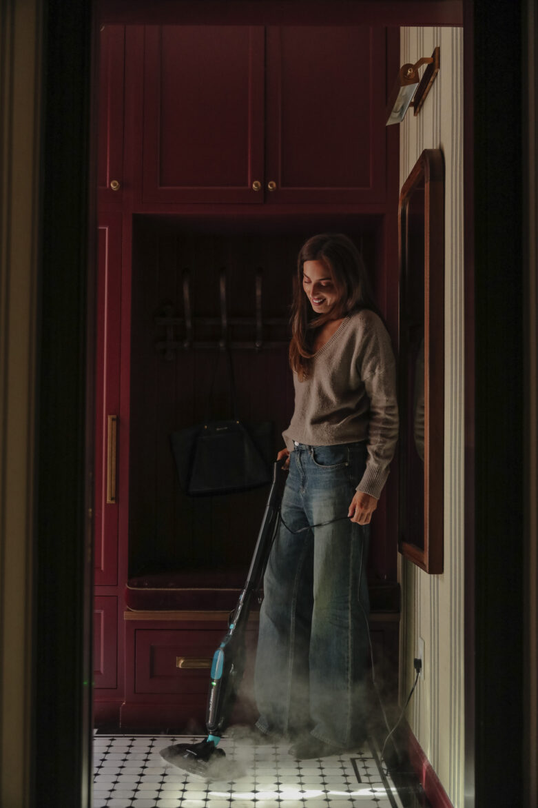 Julia testing the top-rated steam mop