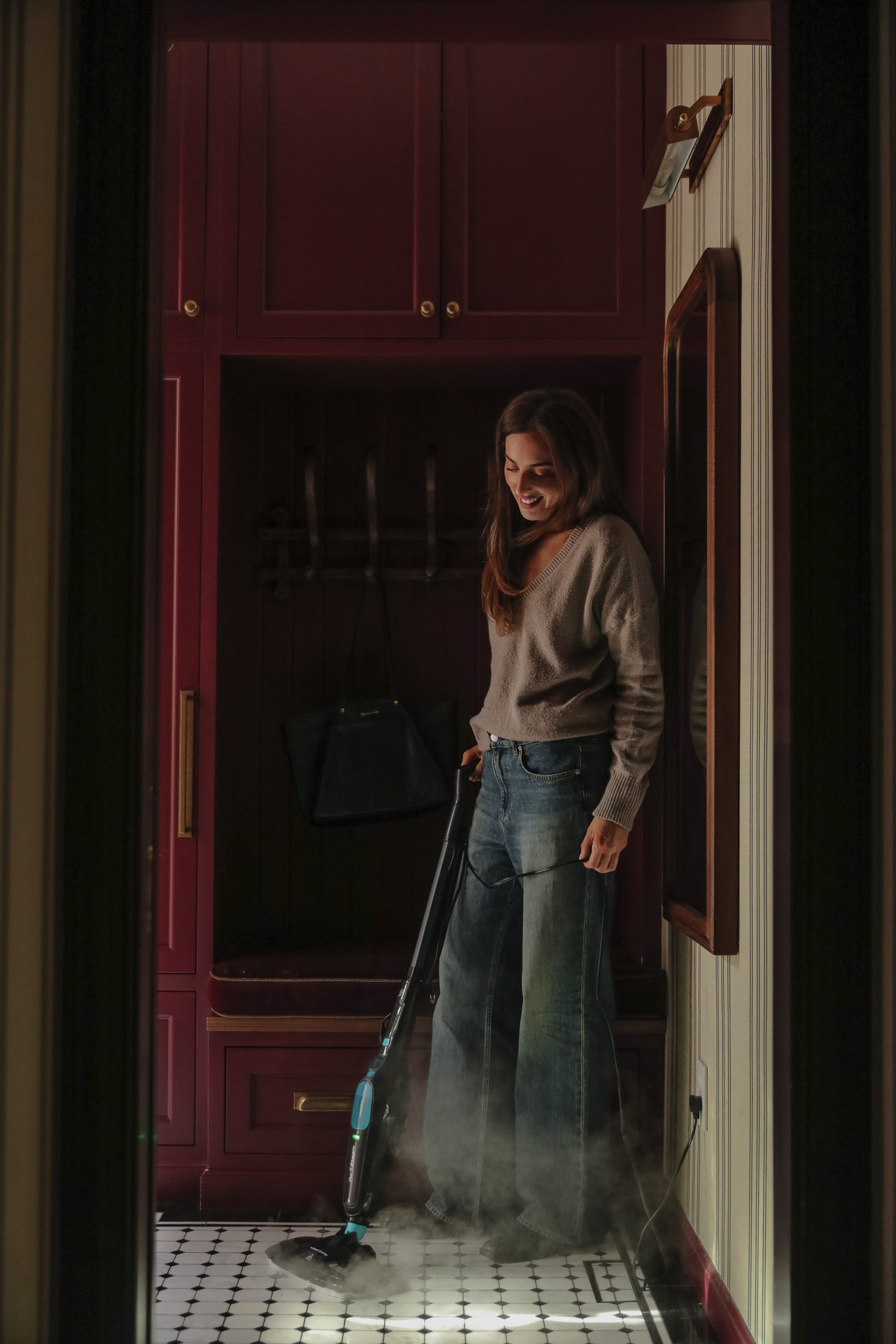 Julia testing the top-rated steam mop