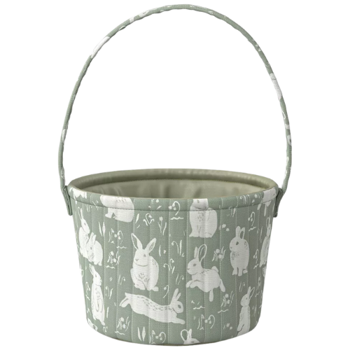 Target Linen Quilted Easter Basket Green Bunny Printing - Threshold