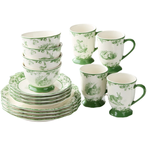 Wayfair North America Le Jardin 16-Piece Green Bunny Dinnerware Set