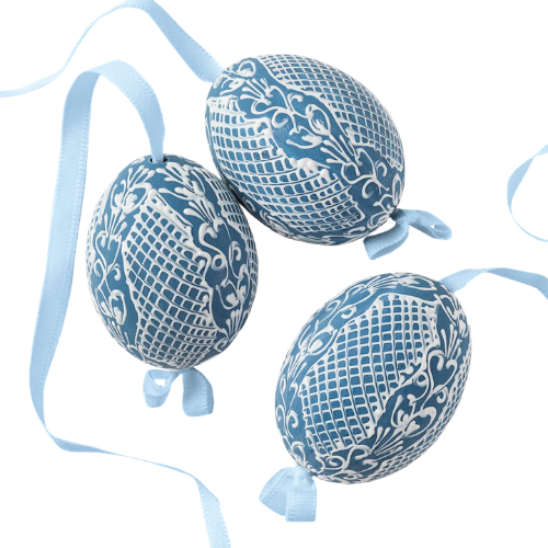Cailini Coastal Grandmillennial Egg Ornament - Set of 3