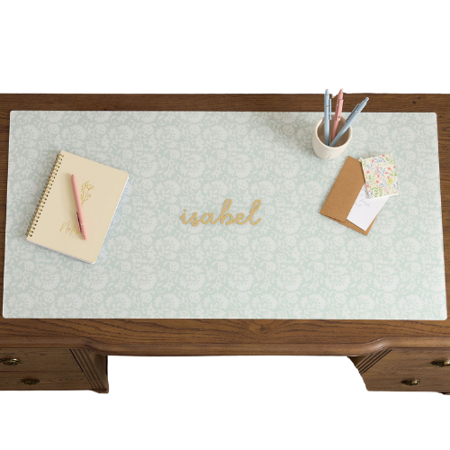 Pottery Barn Teen Chris Loves Julia Hard Acrylic Desk Mat Green Block Print