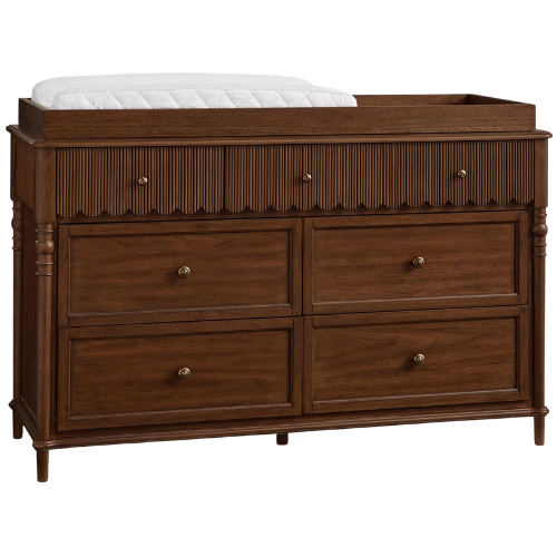 Pottery Barn Kids Chris Loves Julia 7-Drawer Scallop Dresser & Topper Set Heritage Walnut