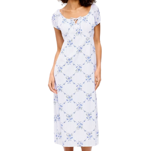 Short-Sleeve Scoop-Neck Midi Dress