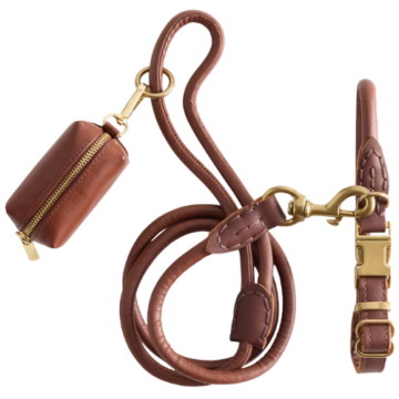 Italian Leather Dog Collar Walk Kit in Brown
